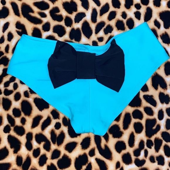 •LOLLI•ILOVELOLLI.COM TURQUOISE & BLACK LARGE 🎀BOW BACK SWIM BOTTOMS SIZE SMALL - Picture 3 of 4